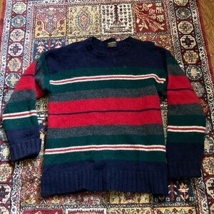 Brooks Brothers Navy, Red & Green Striped Crewneck Sweater